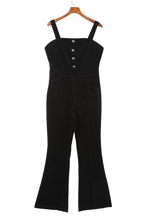 Sleeveless Buttoned Bodice Wide Leg Corduroy Jumpsuit