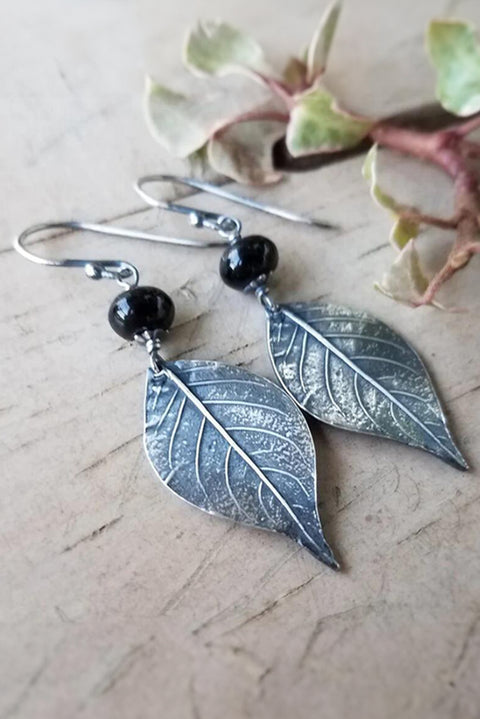 Silvery Vintage Leaf Shape Bead Dangle Earrings