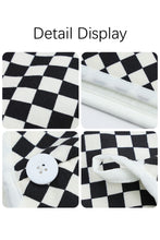 Black Checkerboard Print Buttoned Closure Hair-Drying Cap