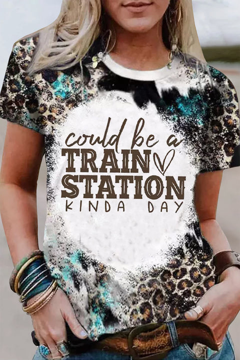 TRAIN STATION Graphic Leopard Print T Shirt