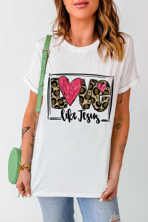 White LOVE Like Jesus Graphic Crew Neck Tee