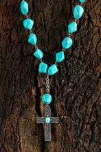 Peacock Blue Turquoise Cross Pendant Necklace