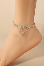 Gold Heart Pendant Rhinestone Adjustable Chain Anklet