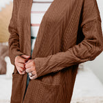 Coffee  Solid Textured Open Front Cardigan with Pocket