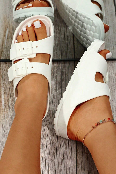 White Double-buckle EVA Slippers