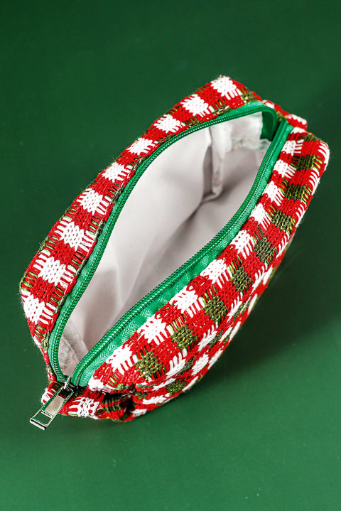 Racing Red Christmas Style Crochet Zipper Square Makeup Bag