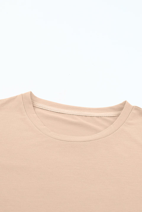 Khaki Casual Plain Crew Neck Tee