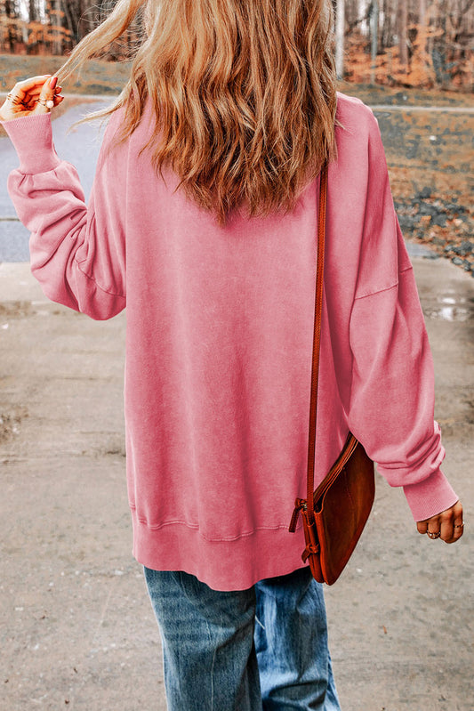 Sudadera con abertura y gráfico de Papá Noel con lentejuelas rosa