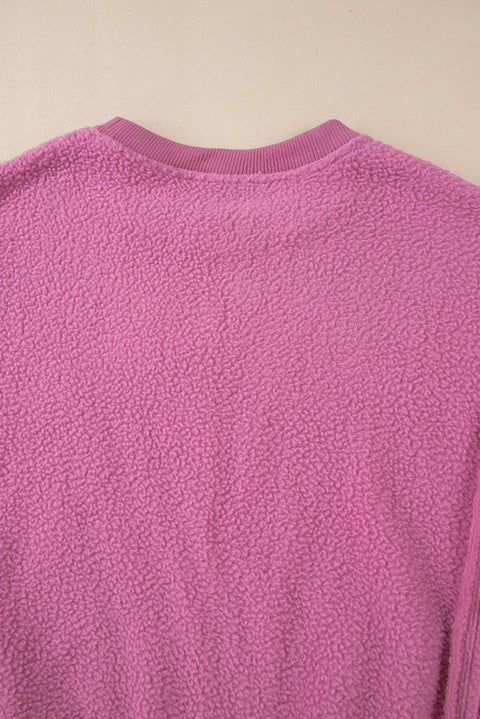 Bright Pink Sherpa Seamed Drop Shoulder Oversized Sweatshirt