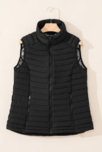 Black Plush Collared Quilted Zipped Puffer Vest