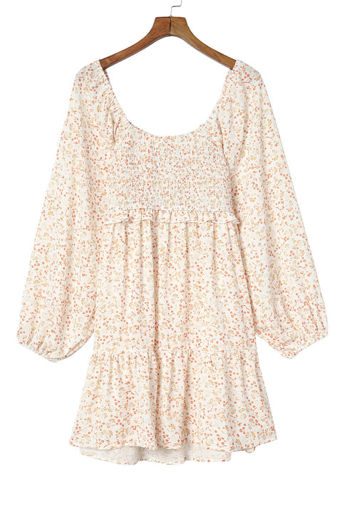 Boho Floral Smocked Puff Sleeve Mini Dress