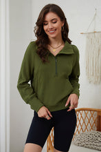 Moss Green Quarter Zip Stand Neck Kangaroo Pocket Sweatshirt