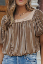 Simply Taupe Pleated Puff Sleeve Square Neck Blouse