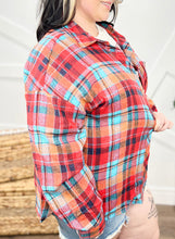 Red Plus Size Plaid Print Buttoned Shirt