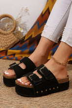 Black Suede Buckle Decor Footbed Sandal Slippers