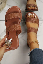 Chestnut Braided Double Band Leathered Flat Slippers