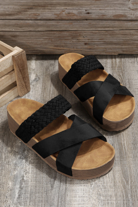 Braided Detail Criss Cross Platform Slippers