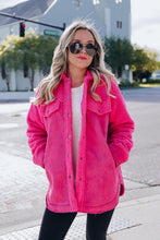 Bright Pink Faux Suede Sherpa Patchwork Button-up Shacket