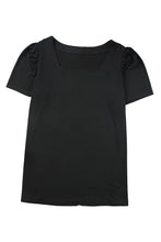 Black Plus Size Square Neck Ruched Shoulder Short Sleeve Top