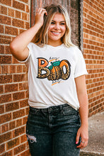 White BOO Pumpkin Leopard Print Crew Neck T Shirt