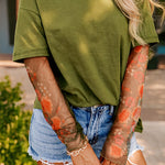 Fern Green Faux Two Piece Floral Long Sleeve Patchwork Tee