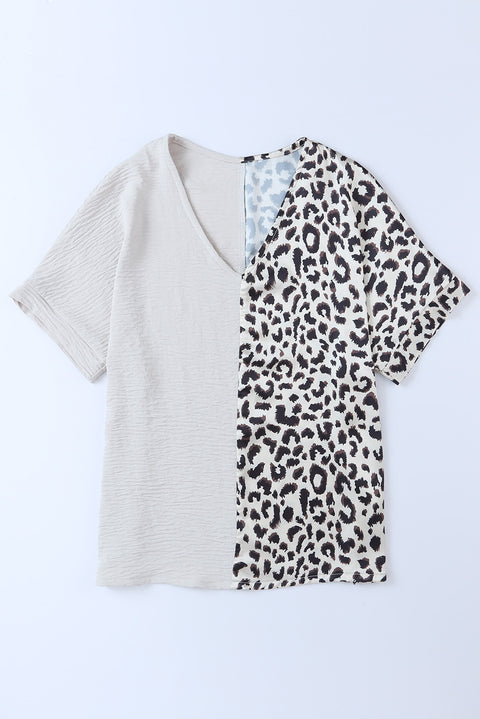 Blusa con bloques de color de leopardo en contraste