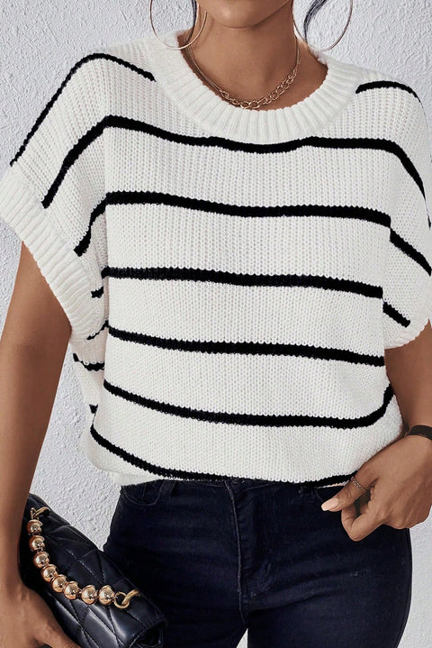 White Stripe Striped Pattern Batwing Sleeve Sweater