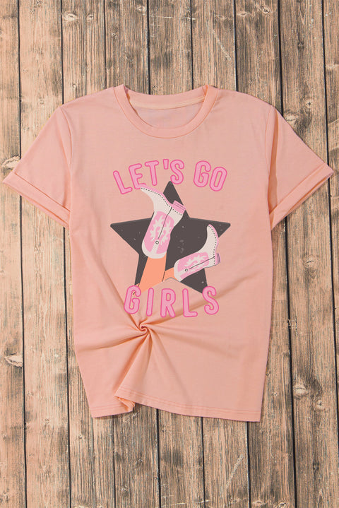 Pink LETS GO GIRLS Western Boots Star Shape Graphic Tee