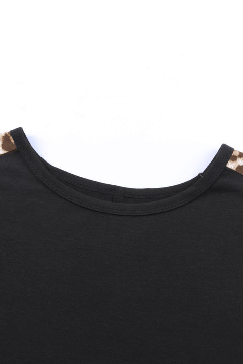 Leopard Splicing O-neck Short Sleeve T Shirt