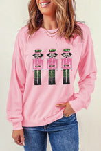 Pink Christmas Nutcracker Patched Pattern Drop Shoulder Sweatshirt