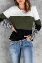 Green Stylish Colorblock Splicing Stripes Top