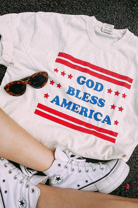 White GOD BLESS AMERICAN Star and Stripe Graphic Tee