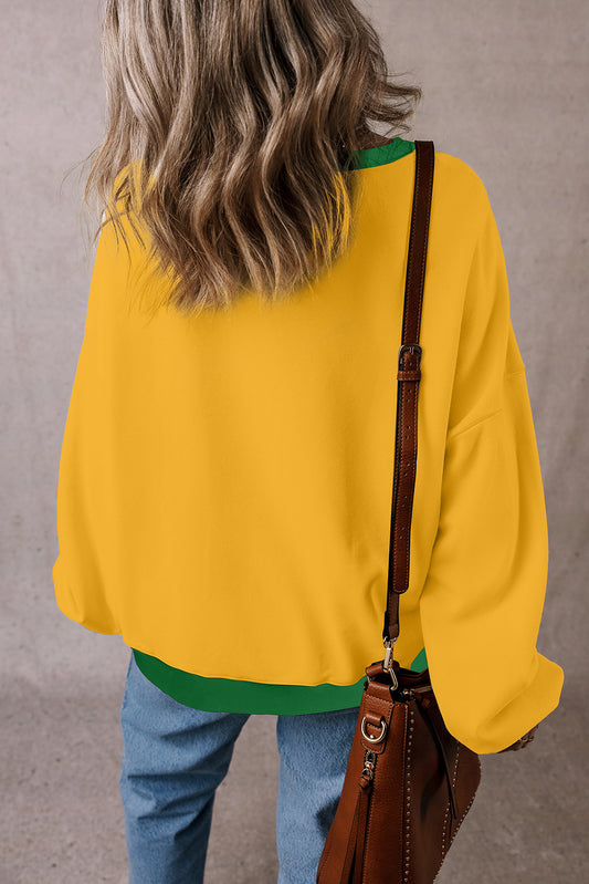 Ginger Color Block Patch Drop Shoulder Oversized Sweatshirt