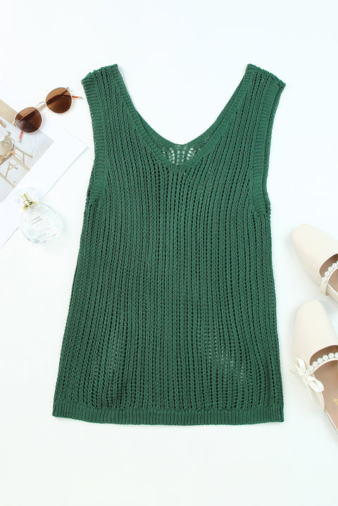 Hollowed Knit V Neck Tank Top