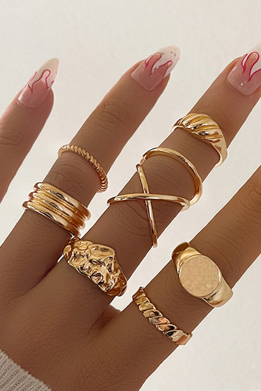 Gold 8pcs Plated Minimalism Alloy Rings Set