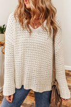 Black Hollow-out Crochet V Neck Sweater