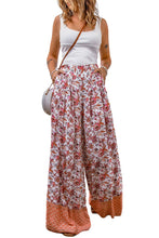 Floral Print Shirred High Waist Wide Leg Pants