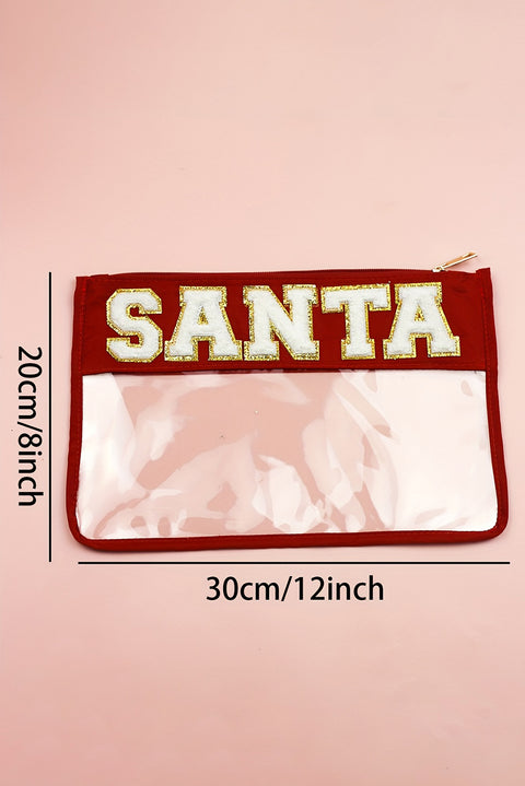 Red SANTA Contrast Trim Clear Makeup Bag