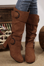 Coffee Suede Double Buckled Side Zipped Mid-calf Boots