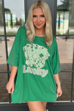 Bright Green Rhinestone Lucky Poker Cards Oversized T Shirt Mini Dress