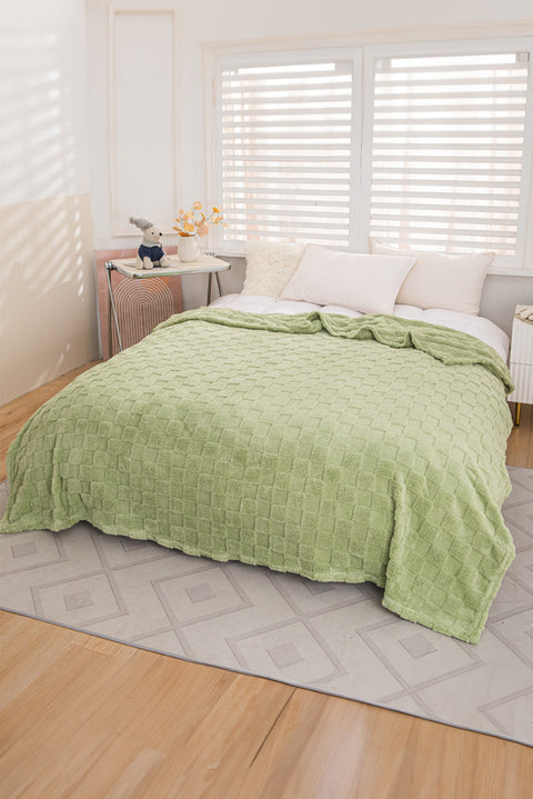 Grass Green Checkered Texture Large Plush Blanket