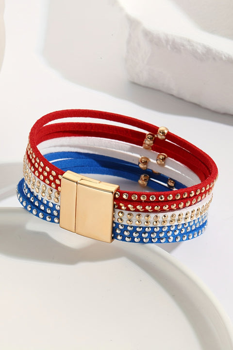 Sky Blue Flag Day Magnetic Buckle Studded Multi Layer Bracelet