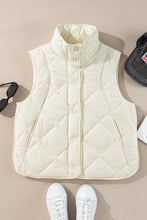 Beige Quilted High Neck Button Up Pocket Vest Coat