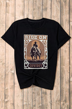 Black RIDE ON COWBOY Graphic Western Tee