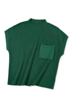 Blackish Green Patch Pocket Ribbed Knit Short Sleeve Sweater