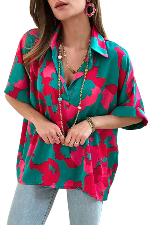 Abstract Print V Neck Blouse