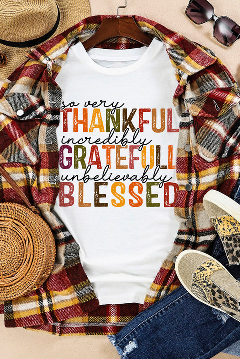 White Thanksgiving Slogan Print Crew Neck T Shirt