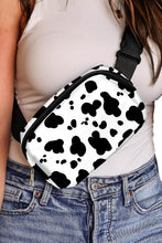 White Cow Pattern Print Buckle Wide Belt Inclined Shoulder Bag