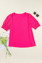 Rose Red Pearl Detail Puff Sleeve Plus Size Top