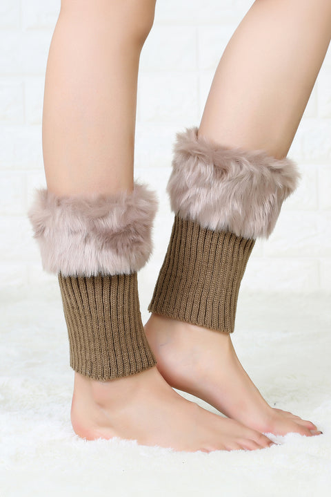 Brown Plush Knitted Patched Winter Boot Cuffs Leg Warmers